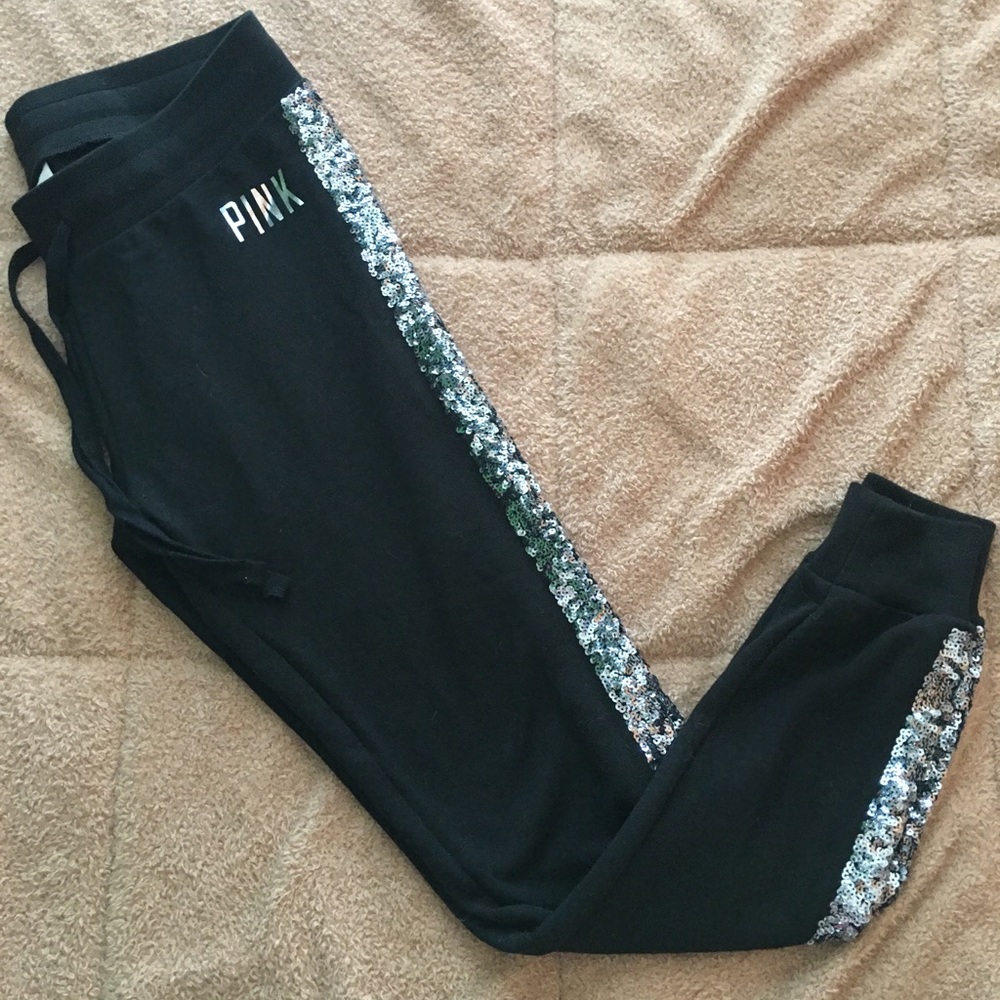 PINK sequin sweatpants xs